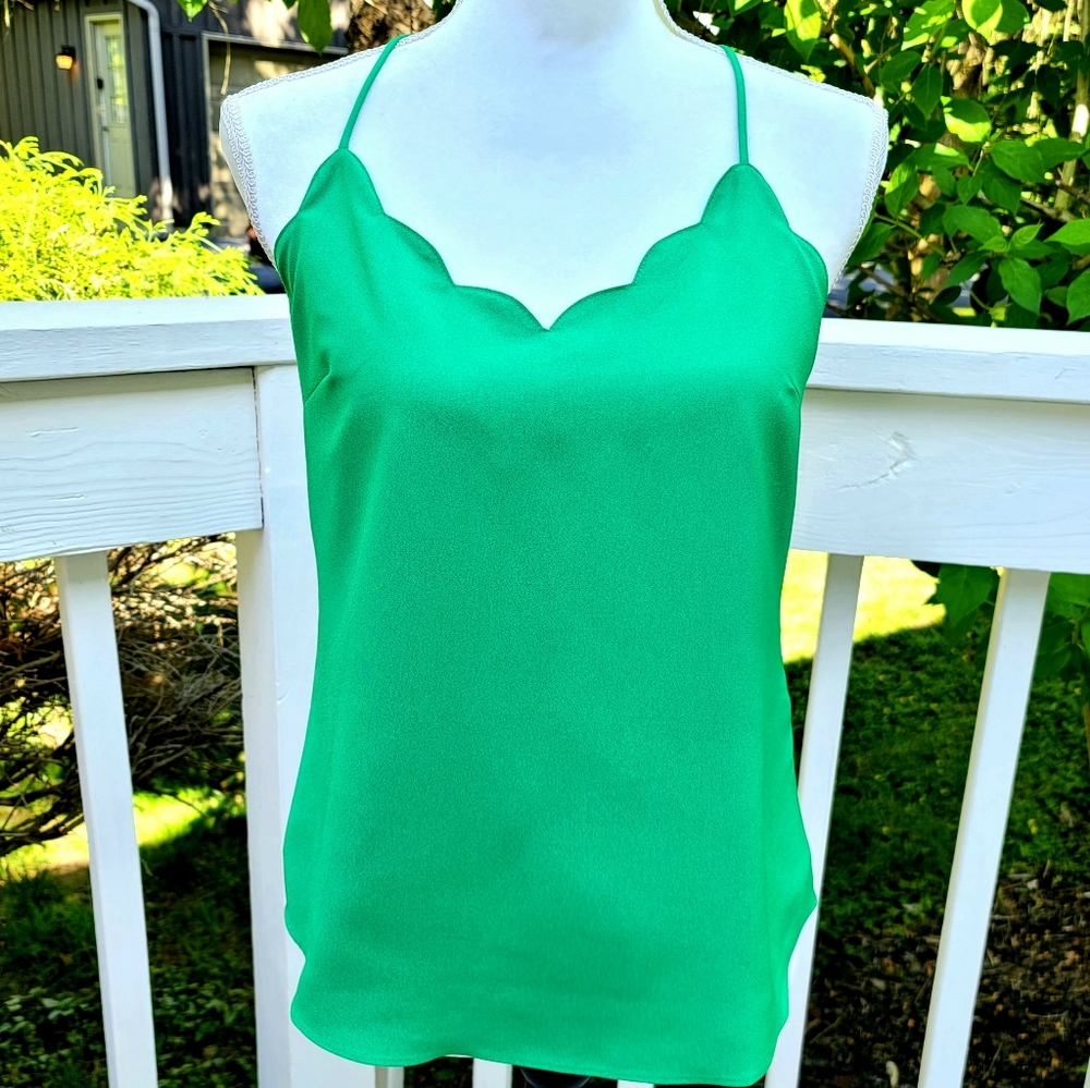 New! J. Crew size 12 Scalloped Cami Tank Top Kelly Green NWT